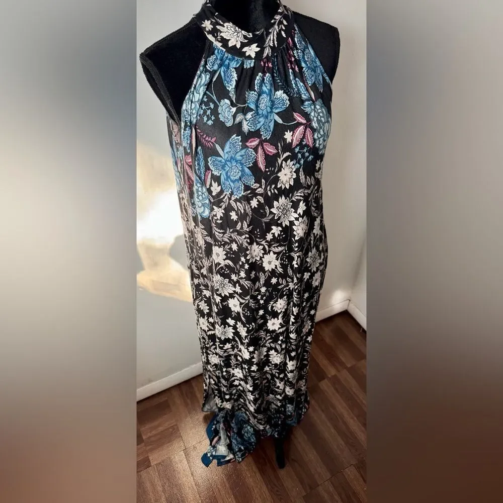 Mai Soli Mock Neck Floral Maxi Dress Made in USA Side Slit Key Hole Closer Sm - Picture 9 of 12